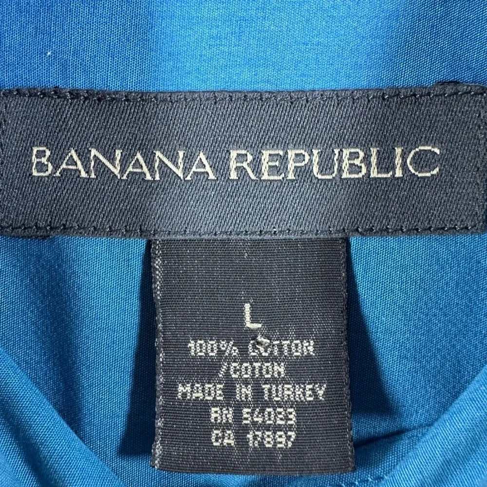 Banana Republic Button Down Mens L Large Turquoise Blue Long Sleeve Cotton Shirt